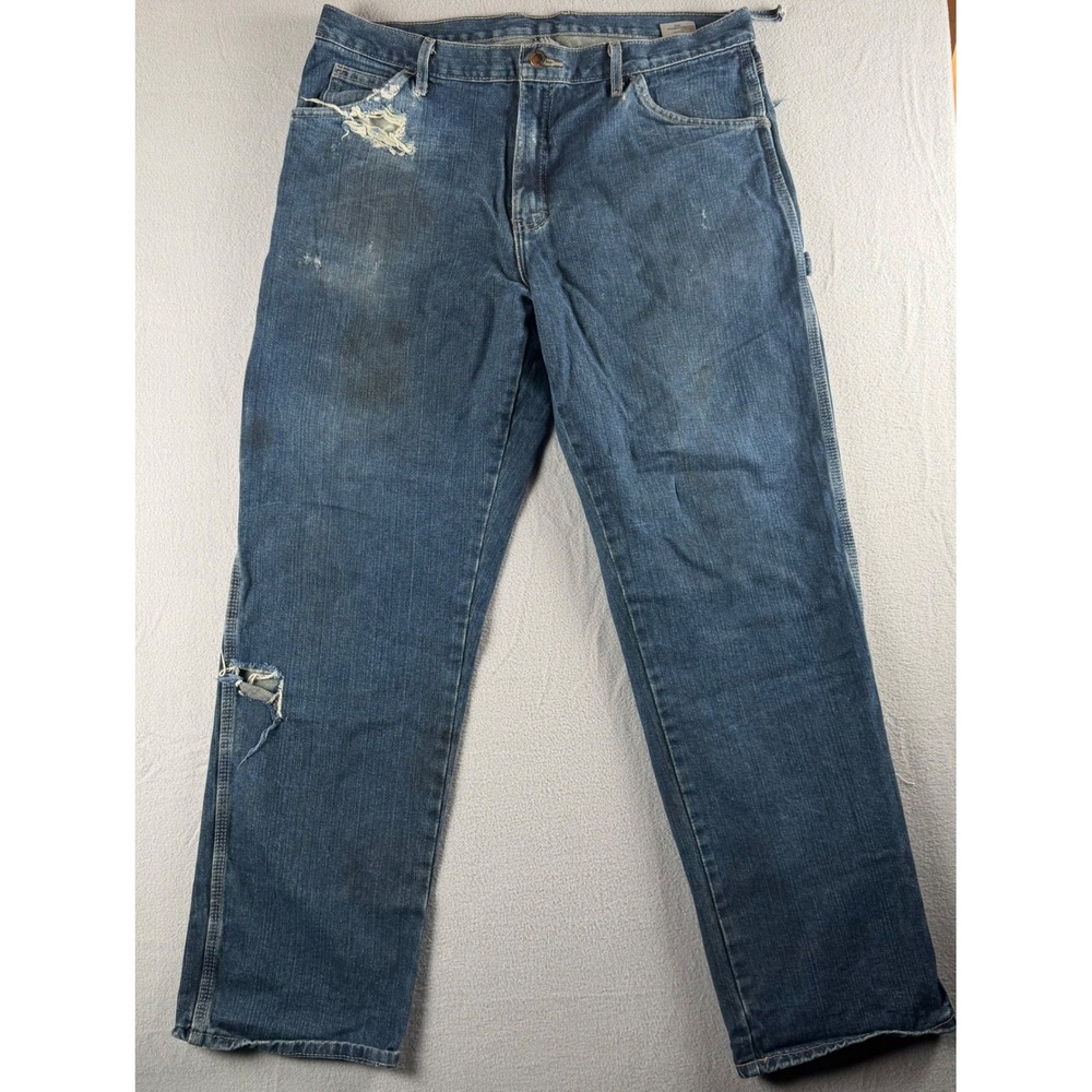 VTG Dickies Mens Carpenter Jeans Blue Denim Relaxed Work Pants Distressed 36x30